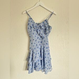 Light Blue Floral Jumpsuit, Has shorts and has an inner lining waist down
